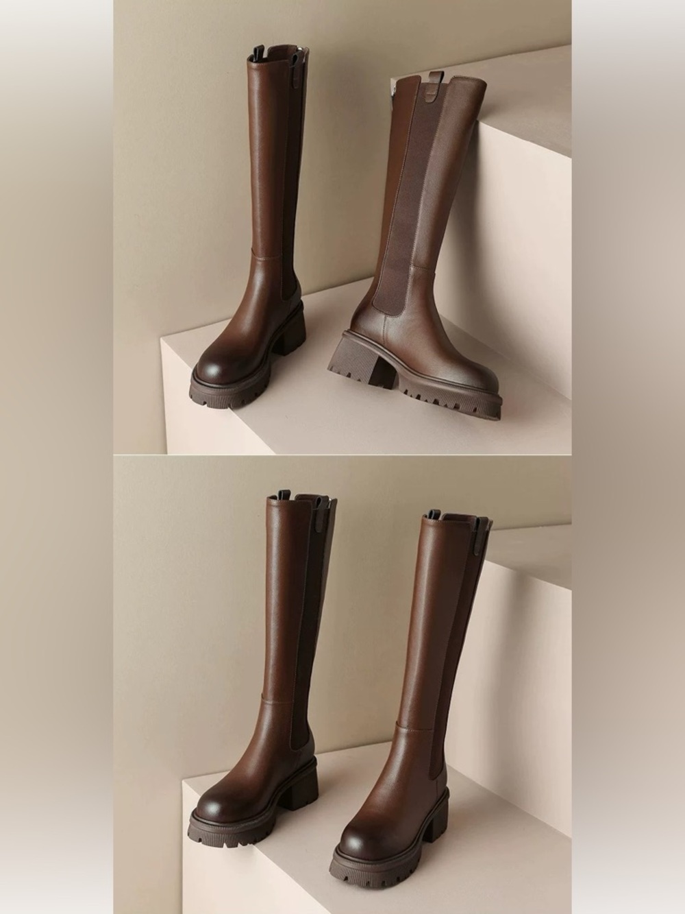 Elegant Brown Leather Knee-High Boots
